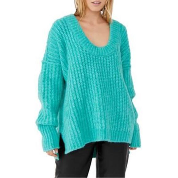 Free People Other - Free People Blue Bell V-Neck Sweater In Electric Teal - XS